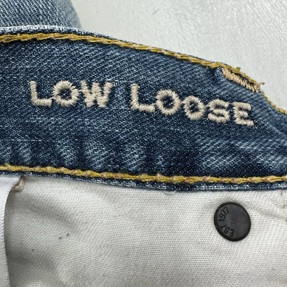 Y2K American Eagle‎ Mens Low Loose Jeans 31x30 Blue Light Wash Distressed Denim